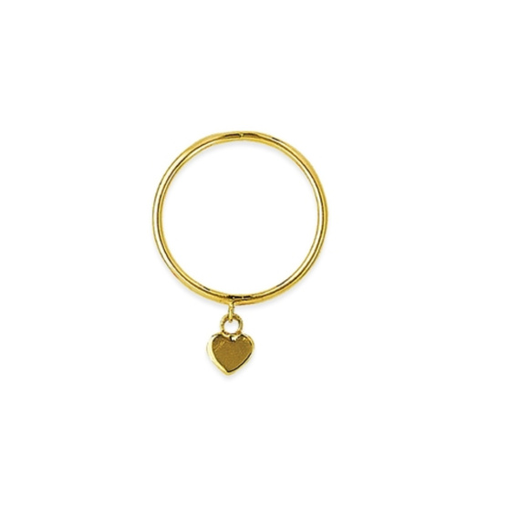 14K Solid Yellow Gold Dangle Heart Wire Ring